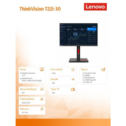 Monitor 21.5 cala ThinkVision T22i-30 WLED LCD 63B0MAT6EU -9367516