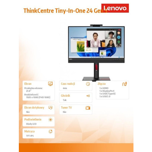 Monitor 23.8 ThinkCentre Tiny-in-One 24 Gen 5 WLED with Webcam 12NAGAT1EU -9368299