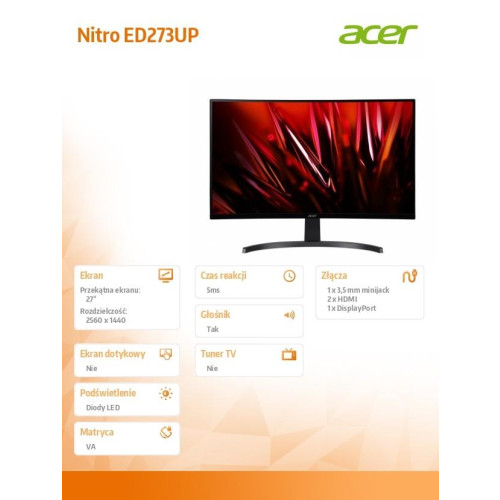 Monitor 27 cali Nitro ED273UPbmiipx Curved/QHD/165Hz-9368505