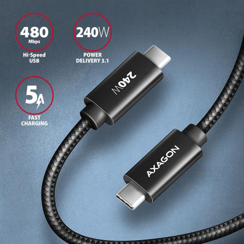 BUCM2-CM15AB Kabel USB-C - USB-C, 1.5m 5A charging, ALU, 240W PD, oplot, USB2.0-9369525