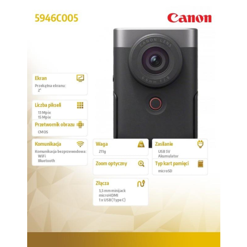 Zaawansowany zestaw do vlogowania PowerShot V10 Advanced Vlogging srebrny 5946C005-9370636