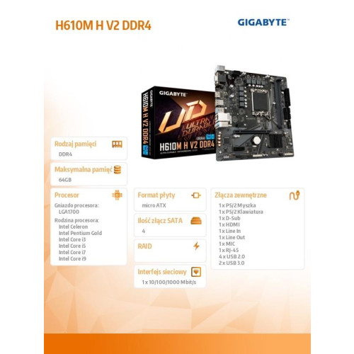 Płyta główna H610M H V2 DDR4 s1700 2DDR4 HDMI USB mATX -9370981