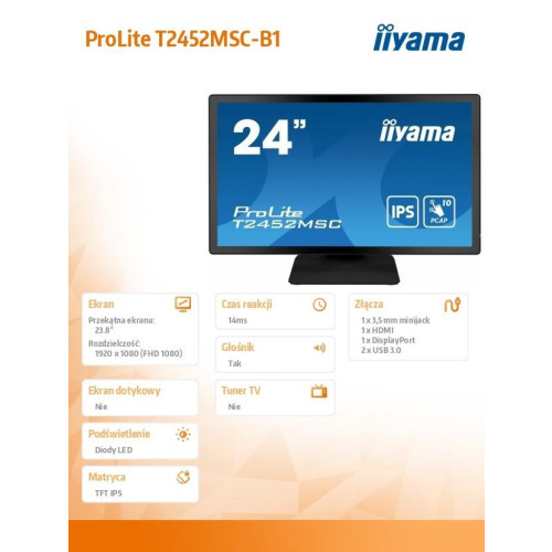 Monitor 23.8 cala T2452MSC-B1 10 PKT. POJ,IPS,HDMI,DP -9372002