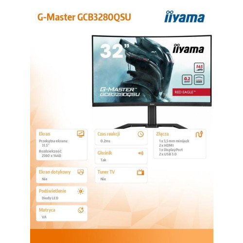 Monitor G-Master 31.5 cala GCB3280QSU-B1 VA,QHD,165Hz,1500R,0.2ms,2xHDMI,2xDP -9372084