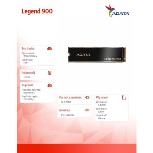 Dysk SSD Legend 900 512GB PCIe 4x4 6.2/2.3 GB/s M2-9374589