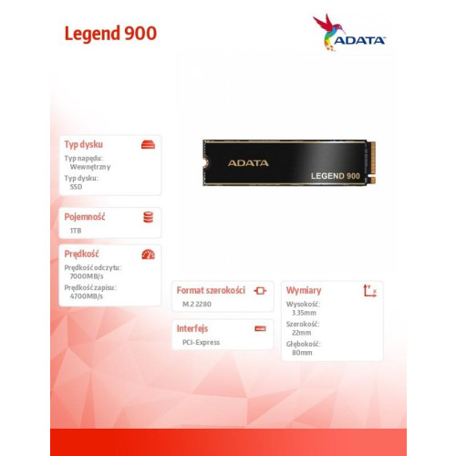 Dysk SSD Legend 900 1TB PCIe 4x4 7/4.7 GB/s M2-9374602