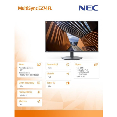 Monitor MultiSync E274FL 27 cali USB-C HDMI czarny-9374762