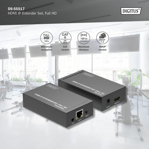 Przedłużacz/Extender HDMI 1080p 60Hz 120m po skrętce Cat.6/6A/7/8 HDCP 1.3 IR, zestaw-9374874