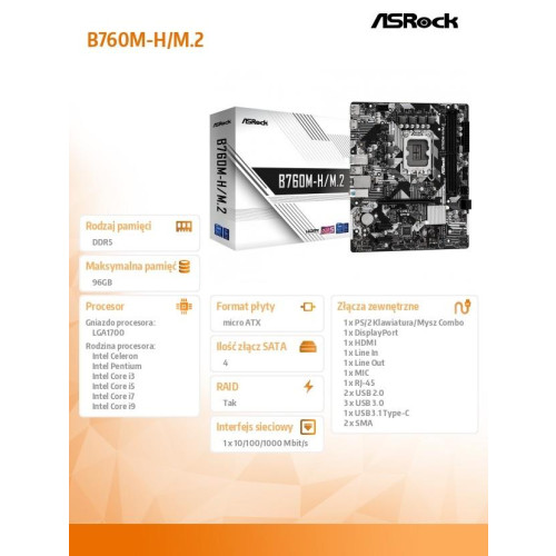 Płyta główna B760M-H/M.2 s1700 2DDR5 DP/HDMI mATX-9375514