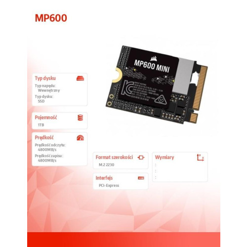 Dysk SSD 1TB MP600 MINI 4800/4800 MB/s PCIe Gen 4.0 x4 M.2 2230-9376261
