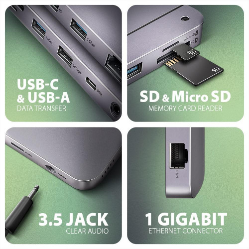 HMC-12GM2 hub USB 12 in1 10Gbps, 3x USB-A, USB-C, HDMI, DP, RJ-45, M.2, SD/mSD, audio, PD-9429490