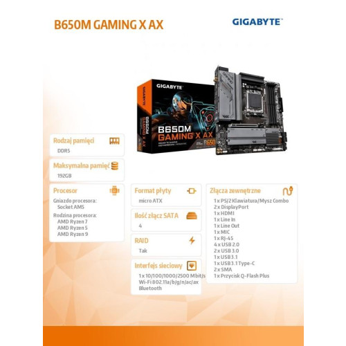 Płyta główna B650M GAMING X AX AM5 4DDR5 HDMI/2DP mATX -9429854