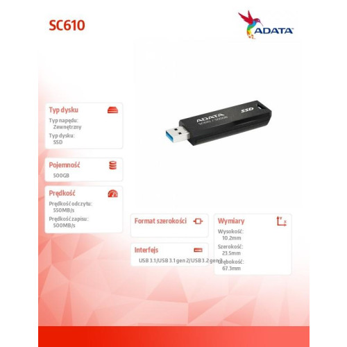 Dysk SSD zewnętrzny SC610 500G USB3.2A Gen2 czarny-9433319