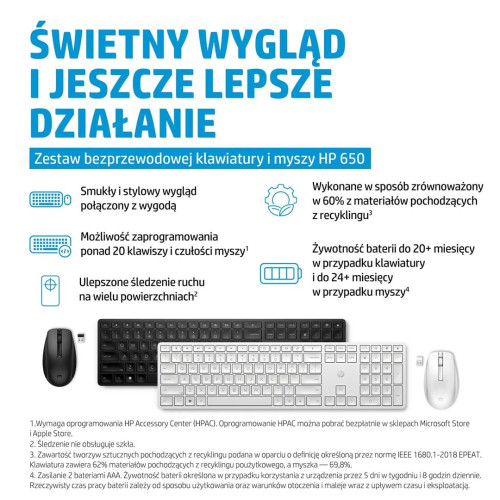 Zestaw klawiatura + mysz HP 650 Wireless Keyboard and Mouse Combo bezprzewodowe czarne 4R013AA-9461420