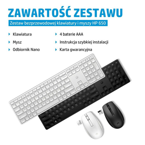 Zestaw klawiatura + mysz HP 650 Wireless Keyboard and Mouse Combo bezprzewodowe czarne 4R013AA-9461422