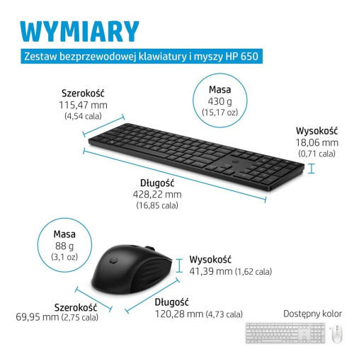 Zestaw klawiatura + mysz HP 650 Wireless Keyboard and Mouse Combo bezprzewodowe czarne 4R013AA-9474359