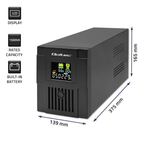 QOLTEC ZASILACZ AWARYJNY UPS LINE INTERACTIVE | MONOLITH | 1500VA | 900W | LCD | USB-9477365