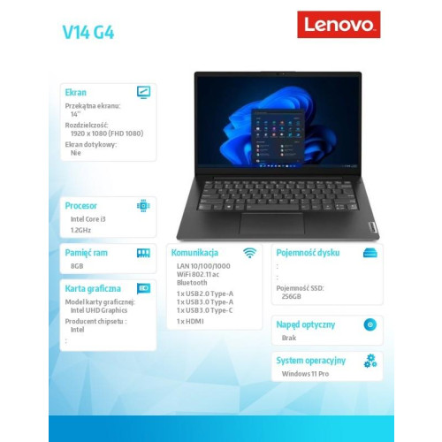 Laptop V14 G4 83A00041PB W11Pro i3-1315U/8GB/256GB/INT/14.0 FHD/Business Black/3YRS OS -9518617