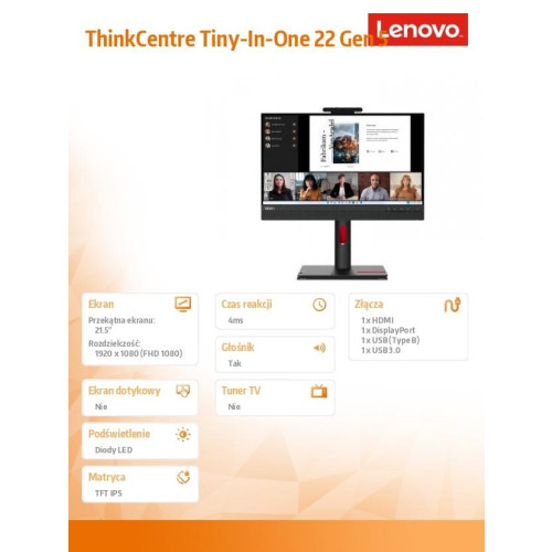 Monitor 21.5 cala ThinkCentre Tiny-in-One 22Gen5 WLED 12N8GAT1EU-9518840
