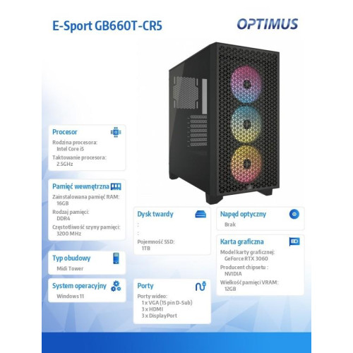 Komputer E-Sport GB660T-CR5 i5-12400F/16GB/1TB/RTX 3060 OC 12GB/W11-9520591