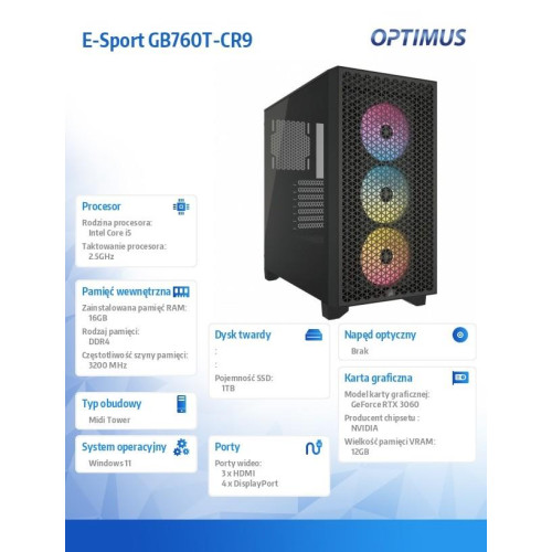 Komputer E-Sport GB760T-CR9 i5-13400F/16GB/1TB/RTX 3060 OC 12GB/W11-9520593