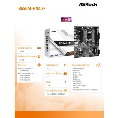 Płyta główna B650M-H/M.2 + AM5 2DDR5 HDMI/DP mATX -9522066