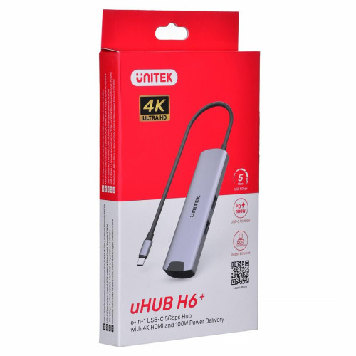 UNITEK AKTYWNY HUB USB-C 5GBPS, HDMI RJ-45 PD 100W-9571492