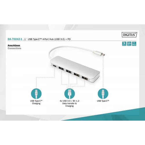 HUB/Koncentrator 4-portowy USB 3.0 SuperSpeed z Typ C Power Delivery, aluminium-963789