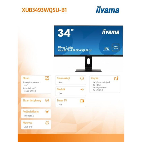 Monitor 34 cali XUB3493WQSU-B1 IPS UWQHD DP/USB/2xHDMI -965132