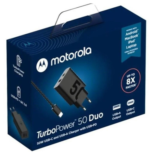 Motorola Charger TurboPower 50W Duo USB-C + USB-A  w/ USB-C cable, Black-9686919