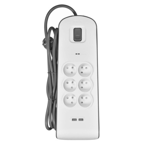Listwa zasilająca Belkin Power Surge 6-PORT + 2xUSB-A 2.4A 650J 2m Grey/White-9794704