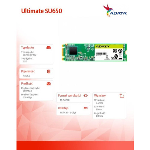 Dysk SSD Ultimate SU650 480GB M.2 TLC 3D 2280 SATA-9802780