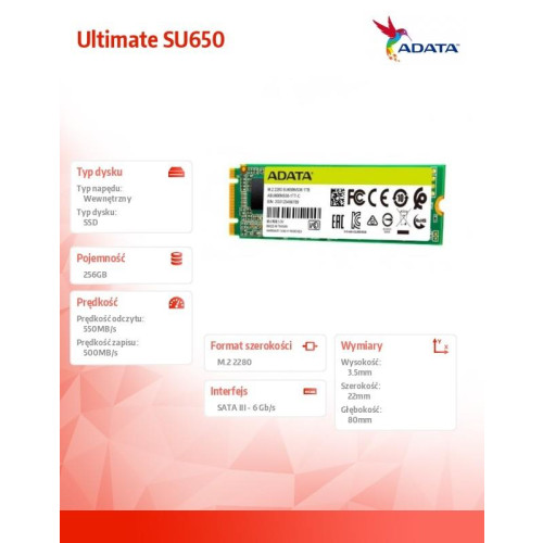 Dysk SSD Ultimate SU650 256GB M.2 TLC 3D 2280 SATA -9804057