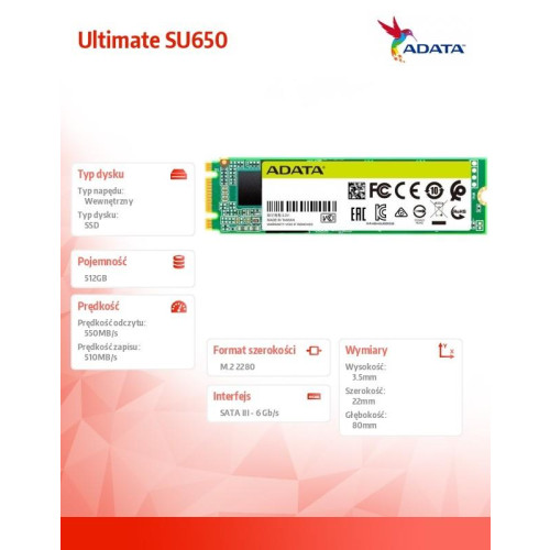 Dysk SSD Ultimate SU650 512GB M.2 TLC 3D 2280 SATA -9804060