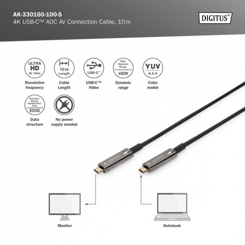 Kabel połączeniowy hybrydowy AOC USB 3.1 Typ C/USB Typ C 4K 60Hz 10m-9805670
