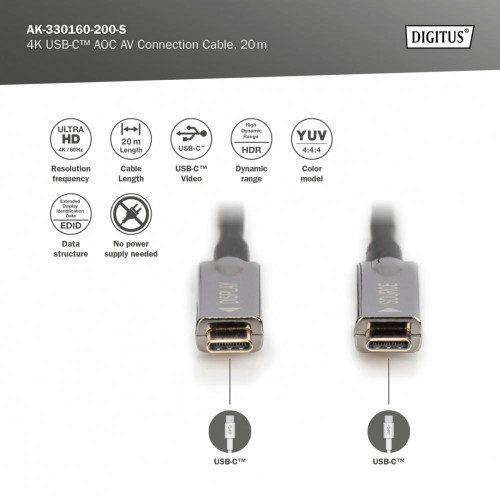 Kabel połączeniowy hybrydowy AOC USB 3.1 Typ C/USB Typ C 4K 60Hz 20m-9805675
