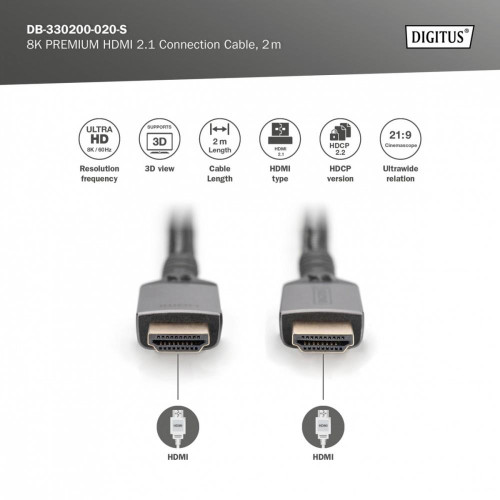 Kabel Premium połączeniowy HDMI 2.1 Ultra HighSpeed 8K60Hz UHD Typ HDMI A/A M/M 2m Czarny -9805685