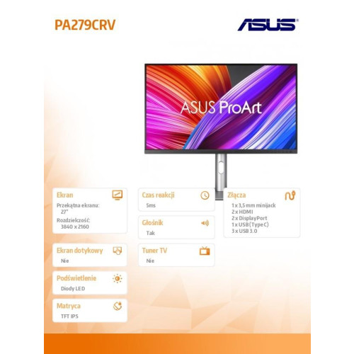Monitor 27 cali PA279CRV AS BK/5MS/EU/DP+HDMI+TYPEC+USB+głośniki-9807063