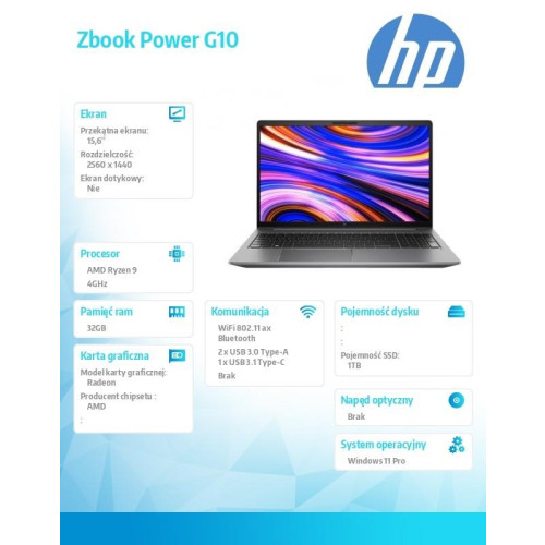 Notebook Zbook Power G10/W11P R9-7940HS 1TB/32 866B0EA -9807745