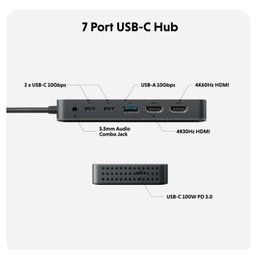 Koncentrator HyperDrive Dual 4K HDMI 7 Port USB-C Hub M1&M2 MacBook/PC/Chromebook/2xHDMI/miniJack -9809000