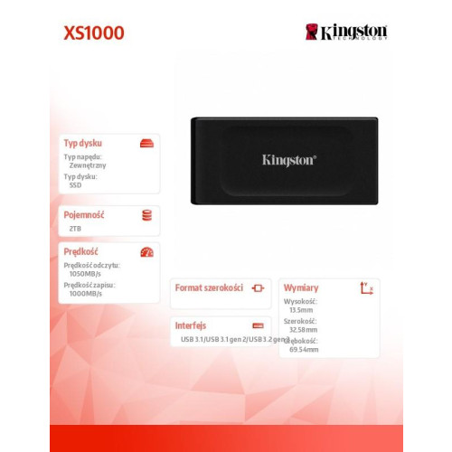 Dysk SSD XS1000 2TB USB3.2 Gen2x2 Zewnętrzny -9809345