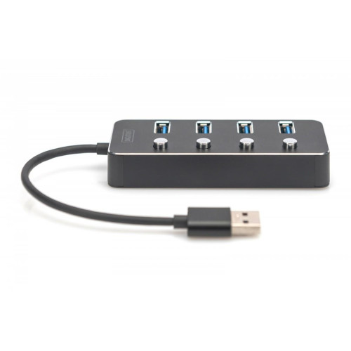 Hub USB 3.0/Koncentrator 4-portowy USB A + adapter USB-C 5Gbps z wyłącznikami, aluminiowy, pasywny-9809460