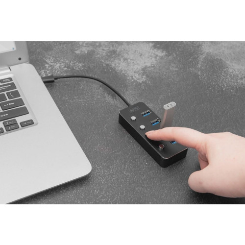 Hub USB 3.0/Koncentrator 4-portowy USB A + adapter USB-C 5Gbps z wyłącznikami, aluminiowy, pasywny-9809464