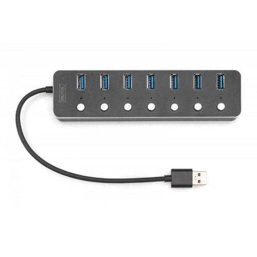 Hub USB 3.0/Koncentrator 7-portowy USB A + adapter USB-C 5Gbps z wyłącznikami, aluminiowy, aktywny -9809467