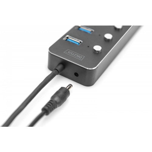 Hub USB 3.0/Koncentrator 7-portowy USB A + adapter USB-C 5Gbps z wyłącznikami, aluminiowy, aktywny -9809468