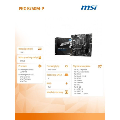 Płyta główna PRO B760M-P s1700 4DDR5 DP/HDMI 2M.2 mATX -9809739