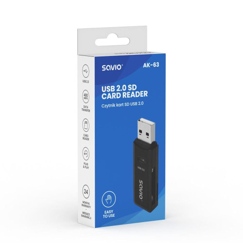 Czytnik kart SD, USB 2.0, 480 Mbps, AK-63 -9809989