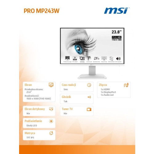Monitor PRO MP243W 23.8 cala IPS/FHD/5ms/75Hz/Biały-9811064