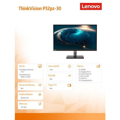 Monitor 31.5 cala ThinkVision P32pz-30 63E5GAT2EU -9811212