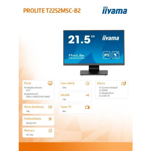 Monitor 22 cale T2252MSC-B2 10 PKT. POJ,IPS,HDMI,DP,2x1W,7H -9811482